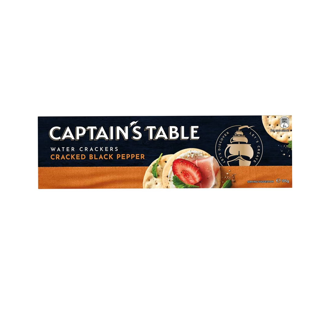 Captain's Table Cracked Black Pepper Water Crackers - 125g