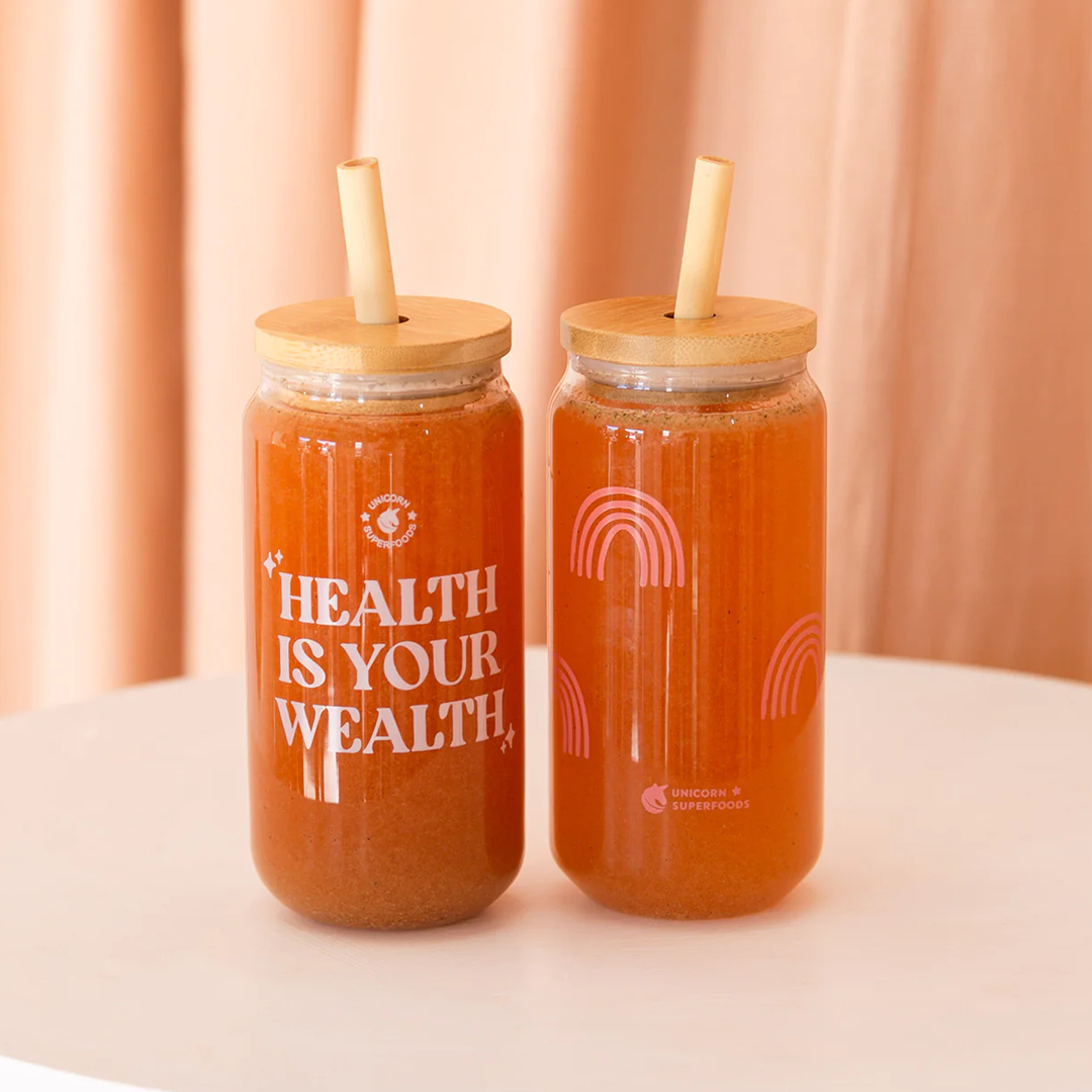 Unicorn Superfoods -Health Is Your Wealth Glass Tumbler