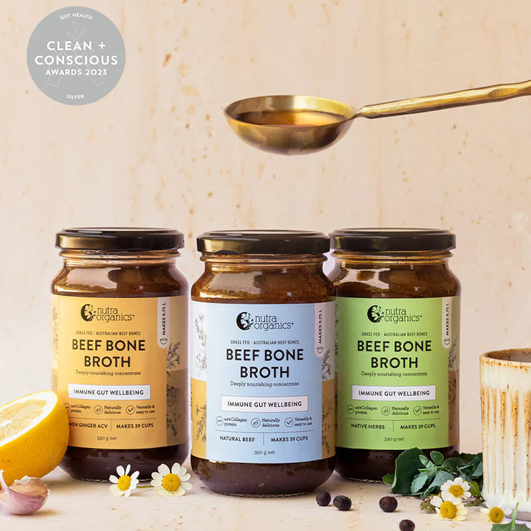 Nutra Organics - Beef Bone Broth Concentrate Lemon Ginger ACV - 390g