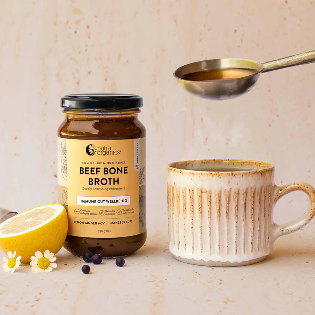 Nutra Organics - Beef Bone Broth Concentrate Lemon Ginger ACV - 390g