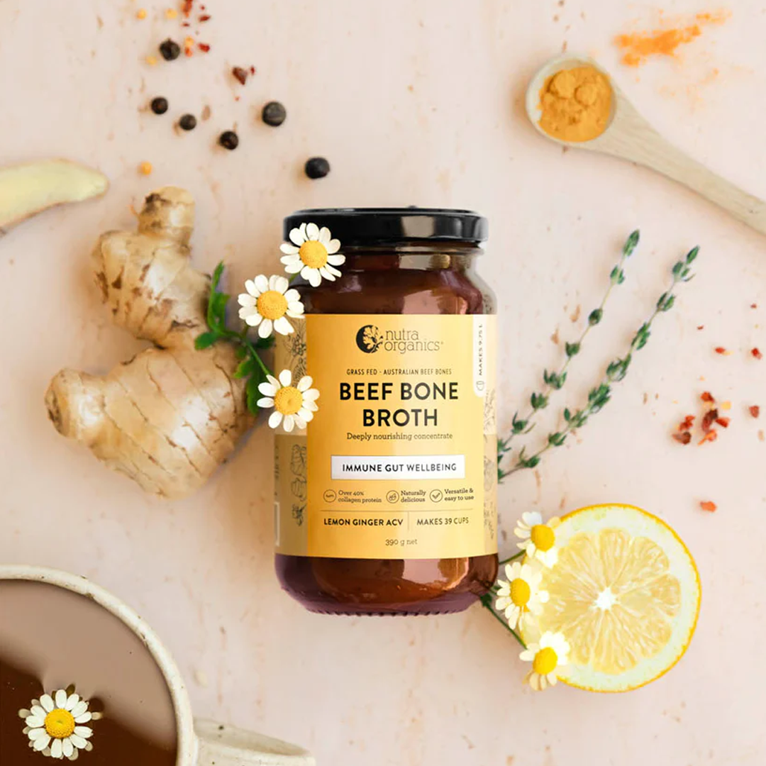 Nutra Organics - Beef Bone Broth Concentrate Lemon Ginger ACV - 390g