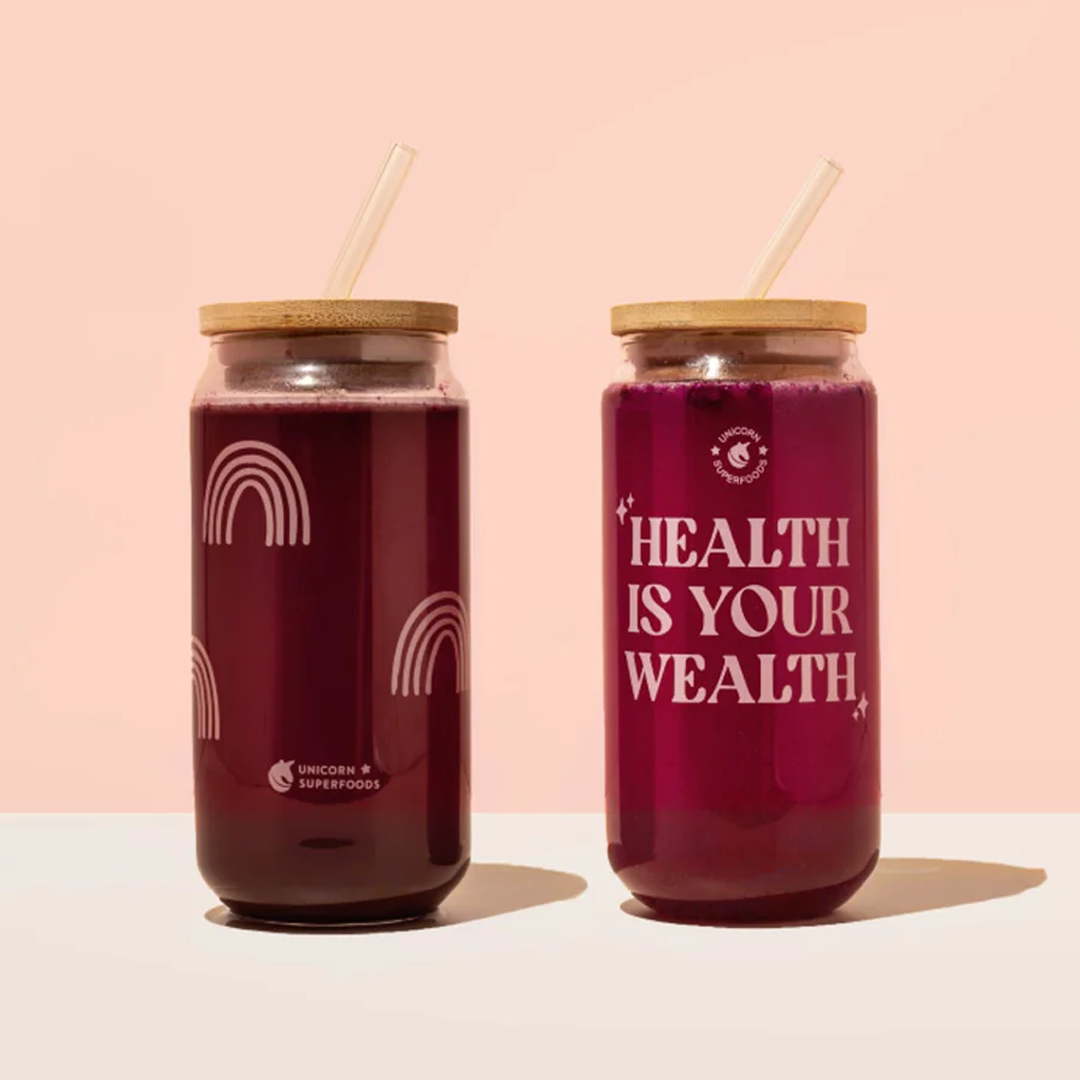 Unicorn Superfoods -Health Is Your Wealth Glass Tumbler